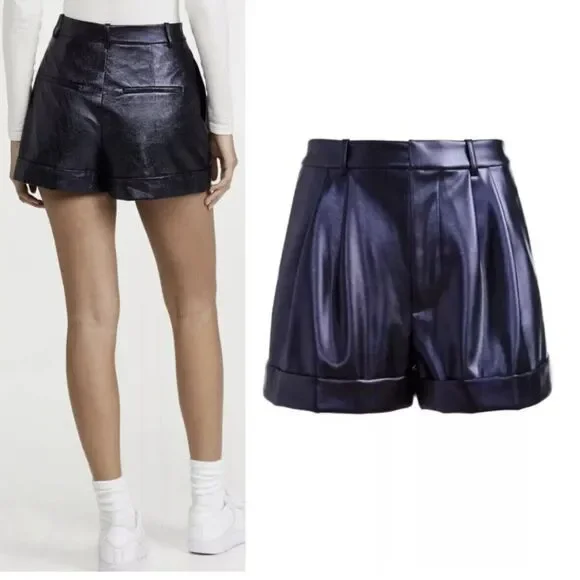NEW $275 Alice & Oliva Conry Women Size 2 Pleated Faux Leather Shorts Party